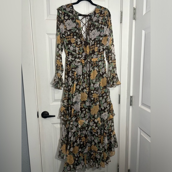 ASOS (Maternity) Green and Brown Floral Lace Up Dress - Picture 2 of 7